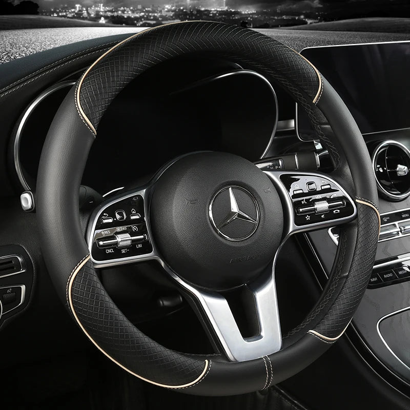 All Seasons Leather Diamond Steering Wheel Cover Universal Fit for 14 .5-15 Inch Durable Leather Cover Anti-Slip Veins Design Beauty World Shop