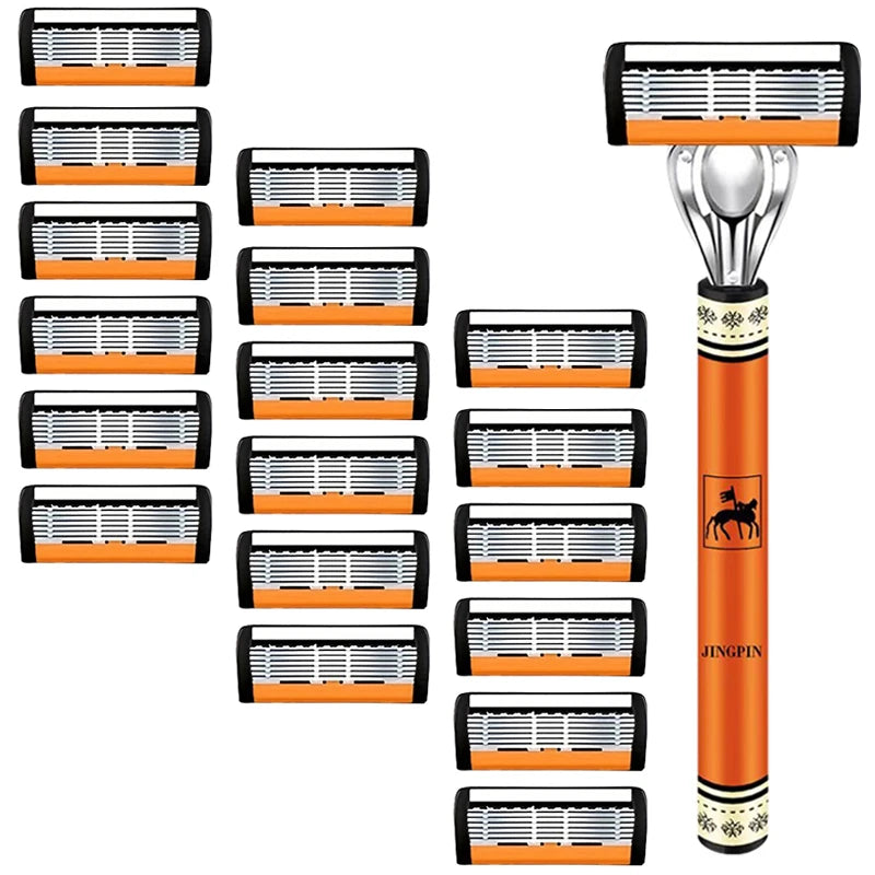 6-Layers Safety Razor Set High Quality Men Razor Sharp Stainless Steel Shaving Changeable Shaver Head Blade Beauty World Shop
