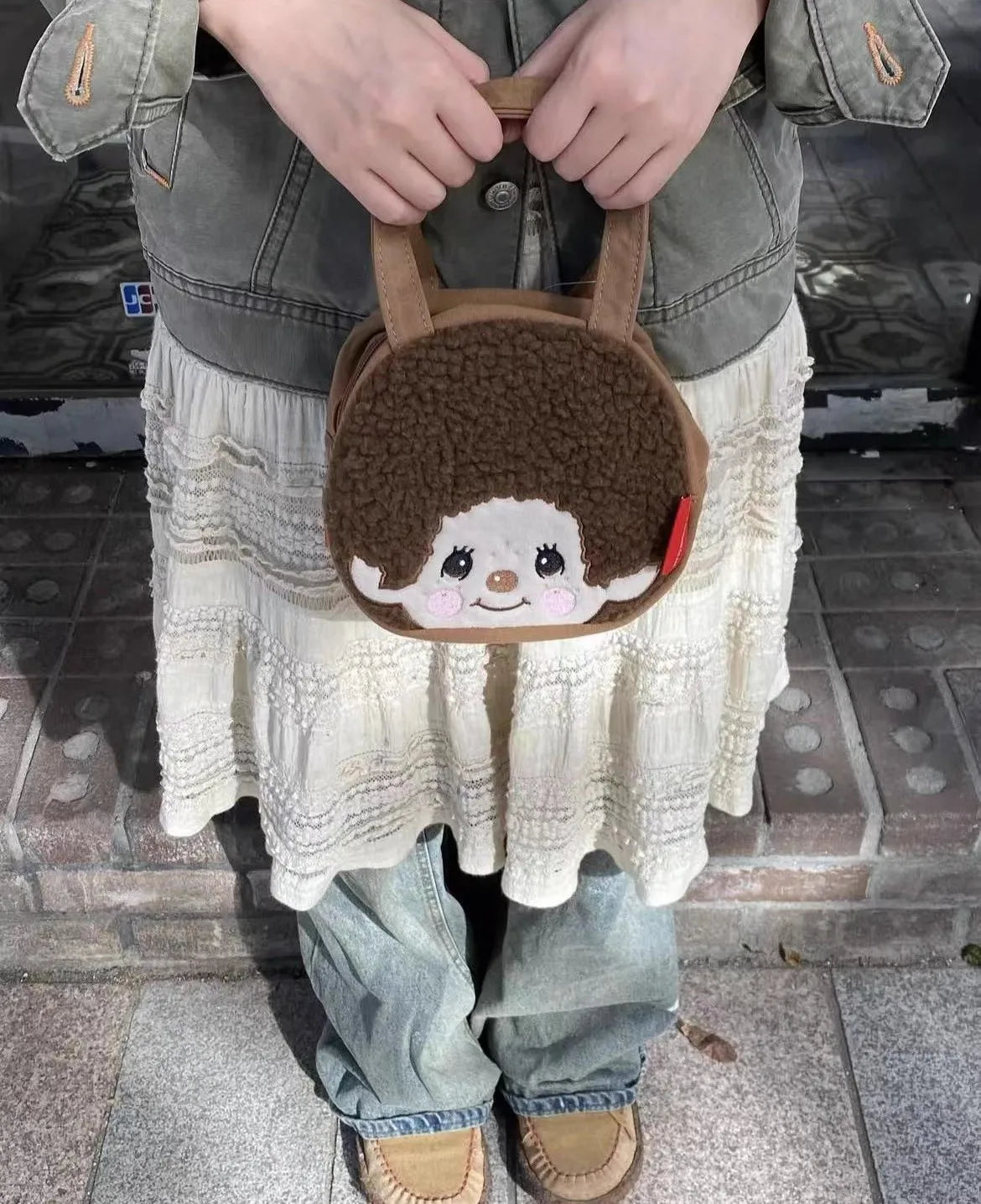 NewJapanese Cartoon Cute Plush Handbag Monchichi Small Items Storage Bag Going Out Hand Bag Coin Purse Birthday Gift for Friends Beauty World Shop