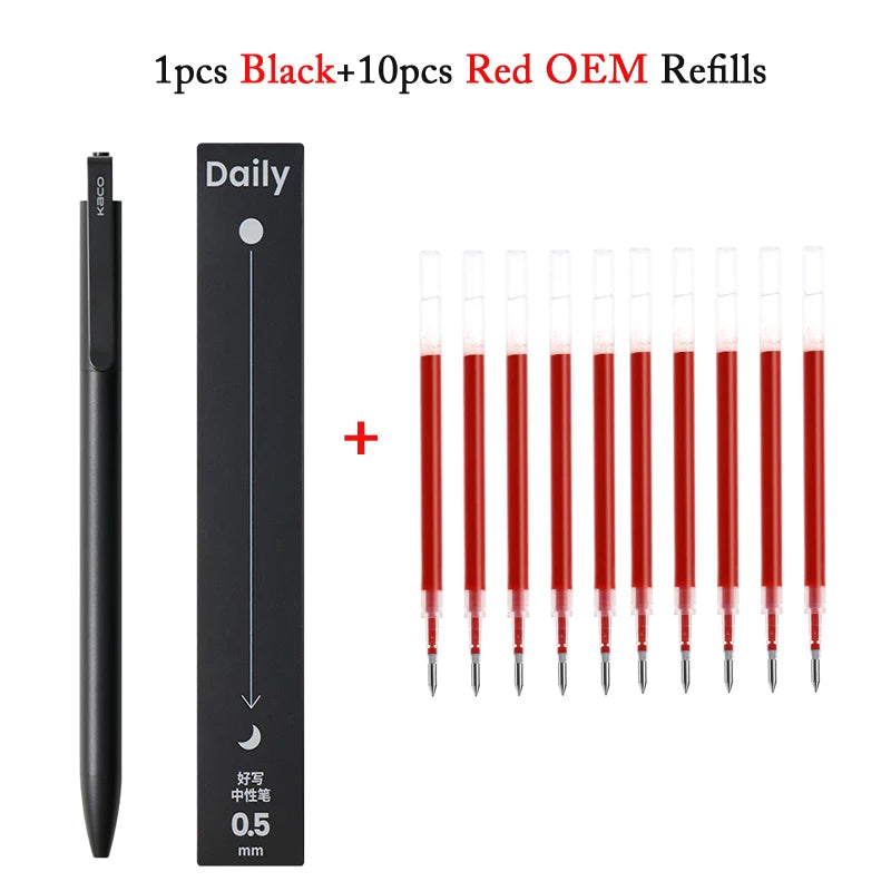 KACO Gel Pens Press Signature Pen Stationery Metal Pen Clip 0.5mm Black Ink Quicking Drying Large Capacity 800M Smooth Writing Beauty World Shop