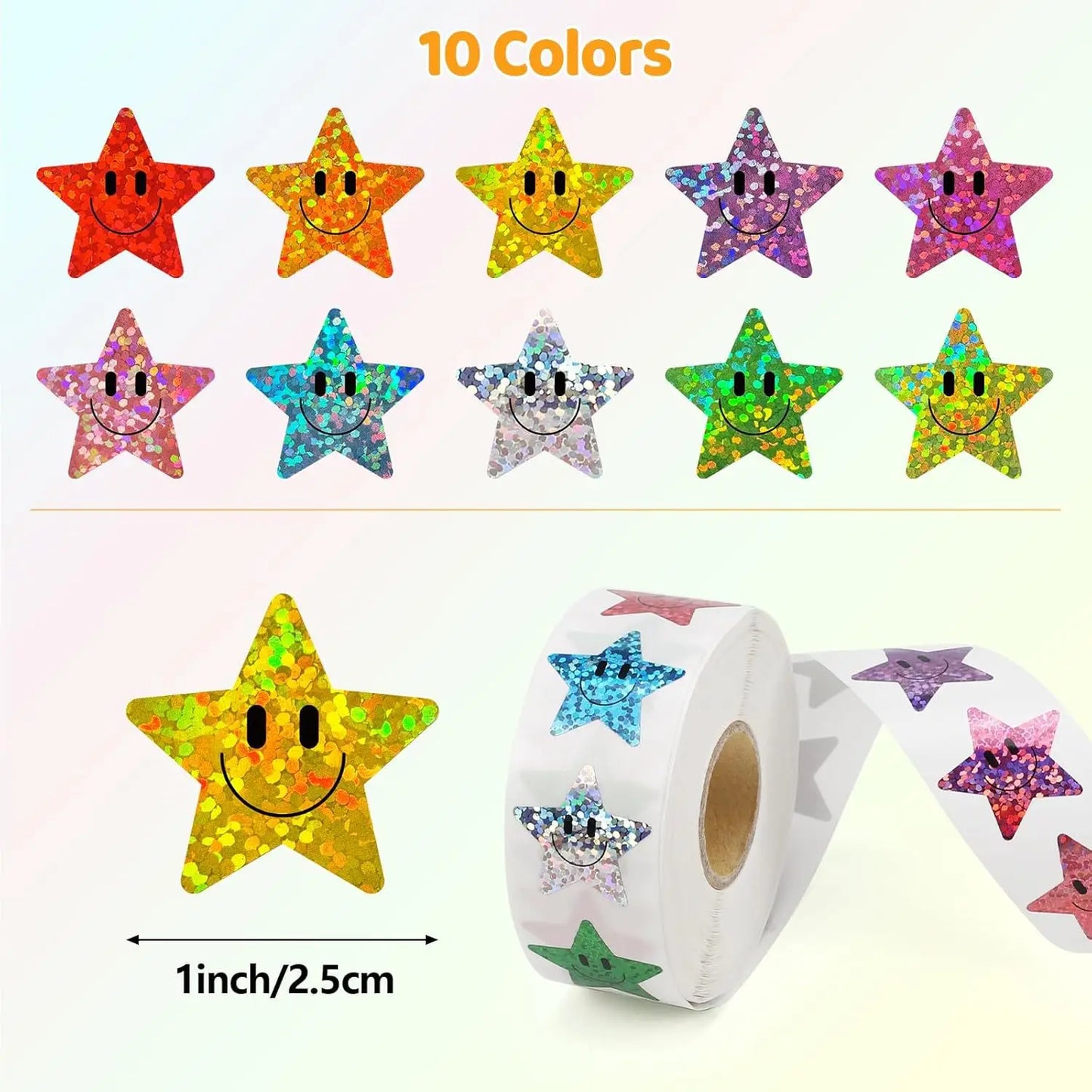 500 Pcs Smile Face Stickers Roll Laser Colorful Happy Face Sticker for Classroom Back to School Birthday Teacher Reward,1inch Beauty World Shop