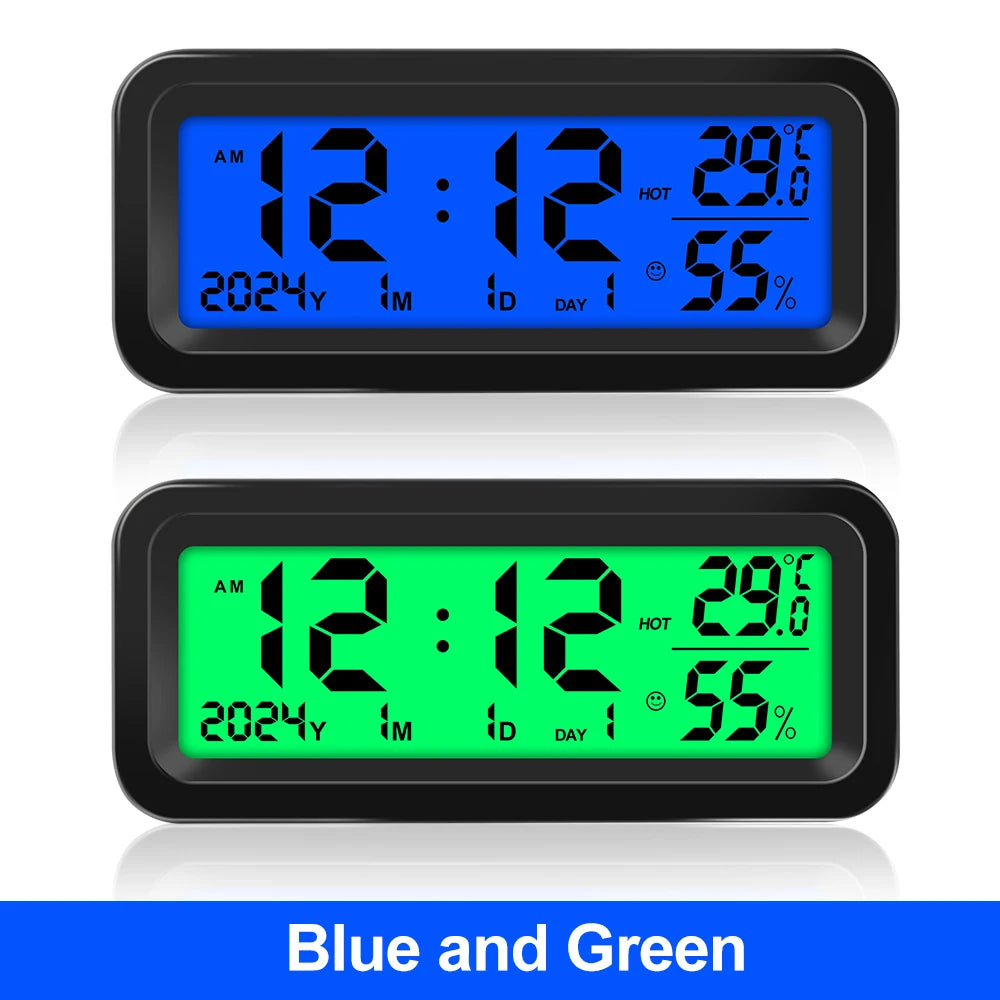 LCD Digital Car Clock Solar Power Temperature Humidity Gauge Backlight Automobiles Dashboard Clock Car Internal Accessories Beauty World Shop