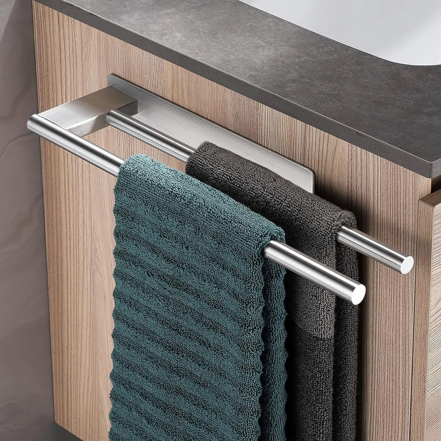 Bathroom Towel Racks No Drill Double Adhesive Towel Bar Stainless Steel Matte Black Towel Holder for Bathroom Kitchen Beauty World Shop
