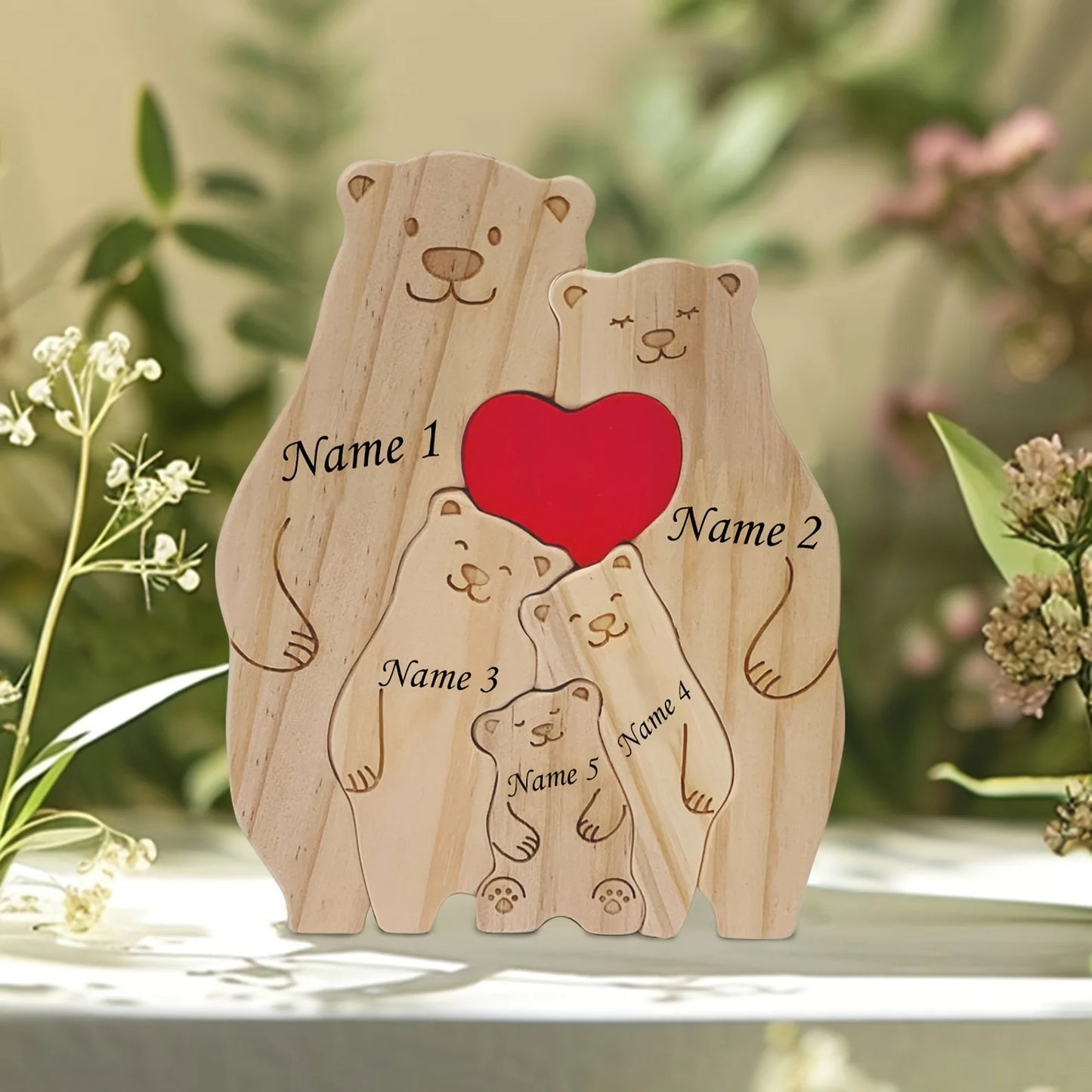 Personalized Family Bear Puzzle Decor Custom Names Fits 2-6 Names Rustic Wooden Bears Seasonal Décor for Mother's & Father's Day Beauty World Shop