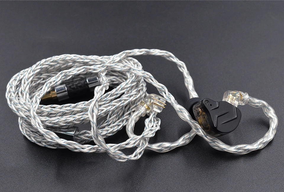 KZ Earphones Cable 8 Core Silver Blue Hybrid 784 Cores Silver Plated Upgrade Cable 2Pin 3.5mm Plug Heaset Wire KZ ZSXPRO ZS10PRO