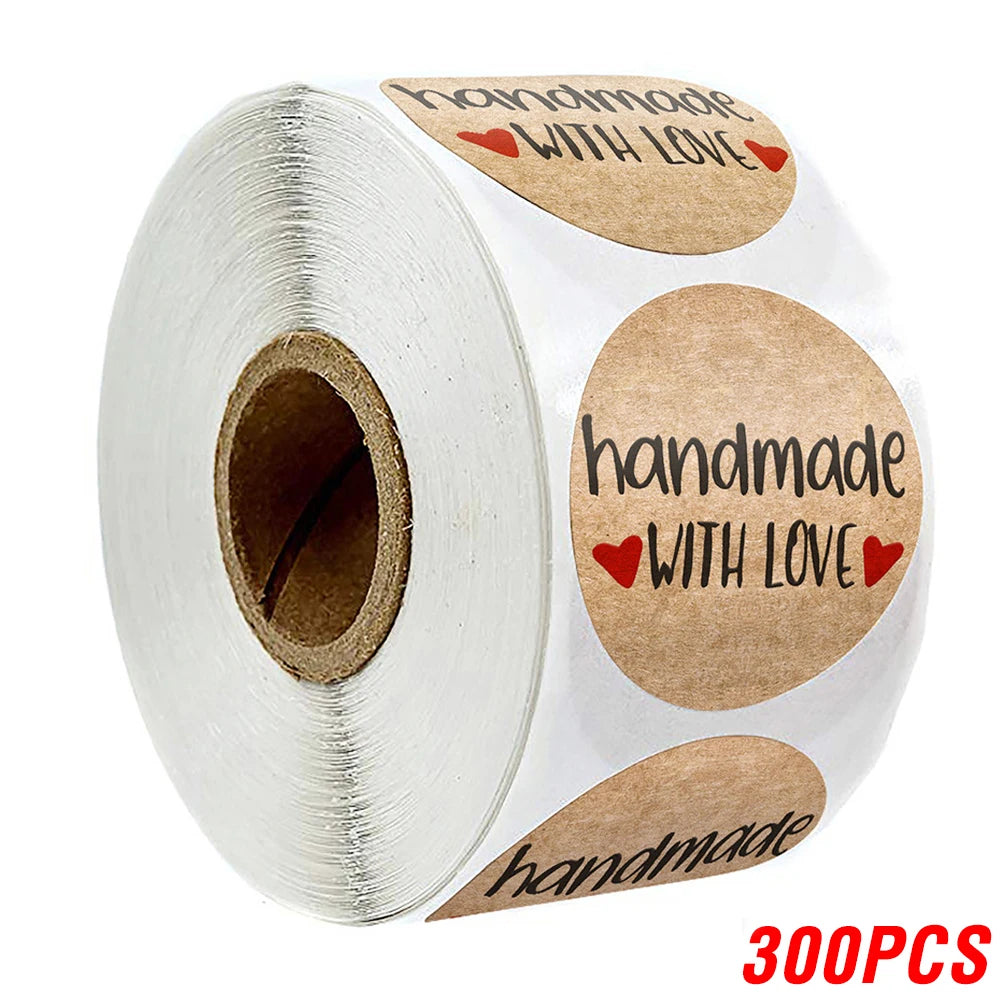 100-500pcs 1inch Vintage Kraft Paper Handmade With Love Stickers for Package Thank You Stationery Adhesive Labels Baking Seals Beauty World Shop