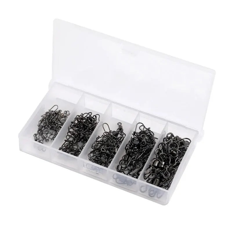 50pc/box Stainless Steel Fishing Connector Pin 4# 6# 8#10#12# Bearing Rolling Swivel with Snap Fishhook Lure Accessories Beauty World Shop