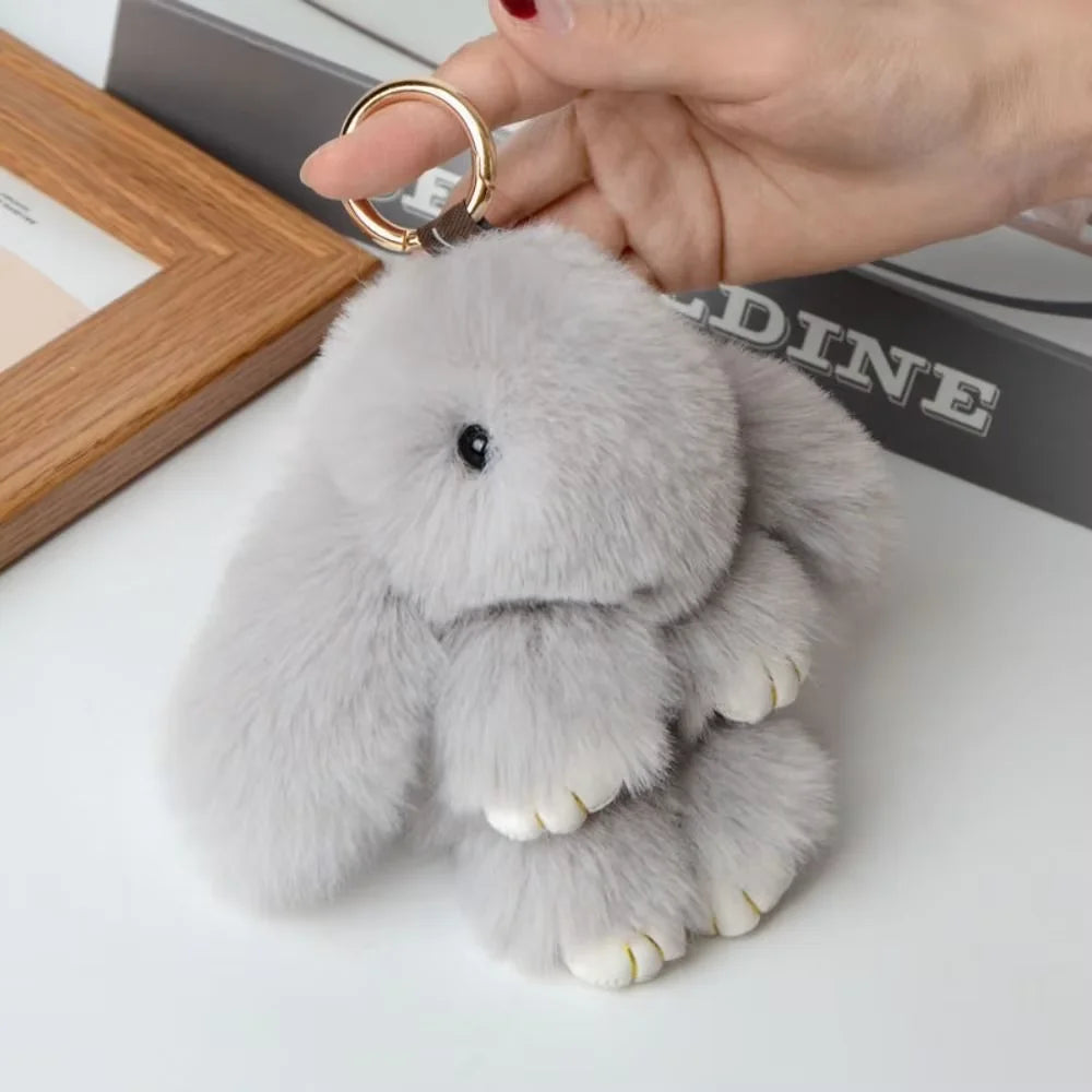 Fluffy Bunny Keychain - Plush Play Dead Rabbit Doll with Bow, Cute Animal Keychain Toy for Kids Girls, Soft Furry Gift Beauty World Shop