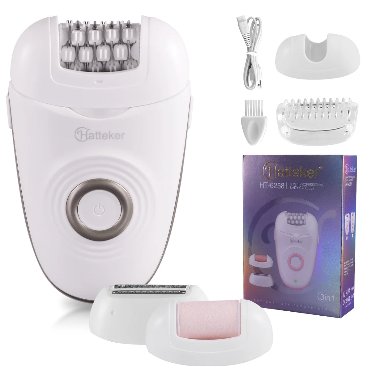 Hatteker 2-in-1 Epilator Hair Remover Leg Body Portable Lady Shaver Hair Removal Tool Underarms Facial Clipper for Women IPX7 Beauty World Shop
