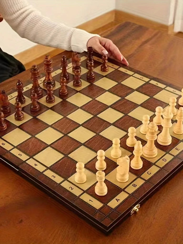 44cm/ 17.3inWooden folding chess set felt game board inside store adult gift family game board Beauty World Shop