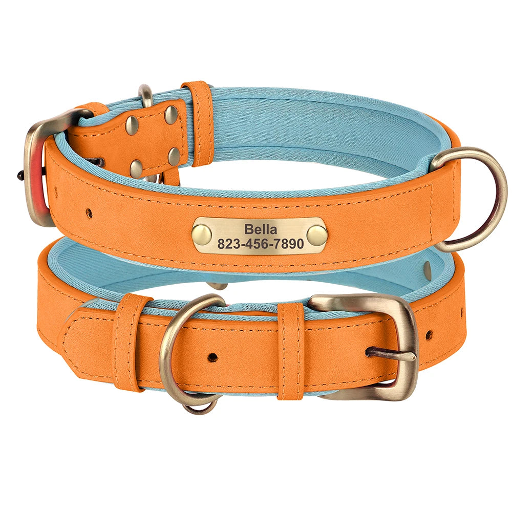 Custom ID Name Dog Collar PU Leather Dogs Collars Adjustable Pet Necklace Padded for Small Medium Large Dogs Pug Free Engraving