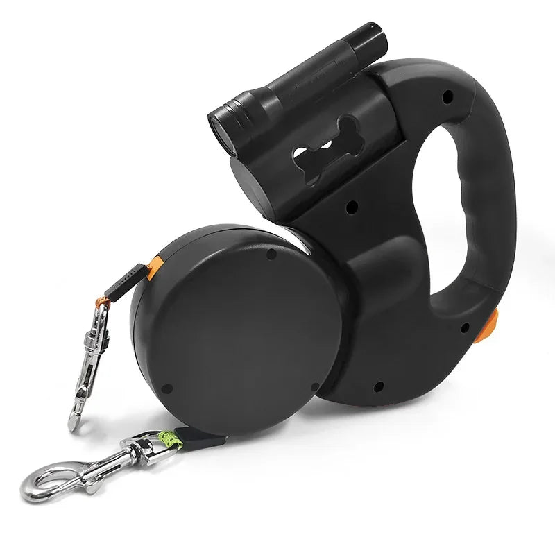 Automatic Retractable Two-End Pet Leash Dog Leash With Flashlight One Tow Two Easy To Walk Your Dog