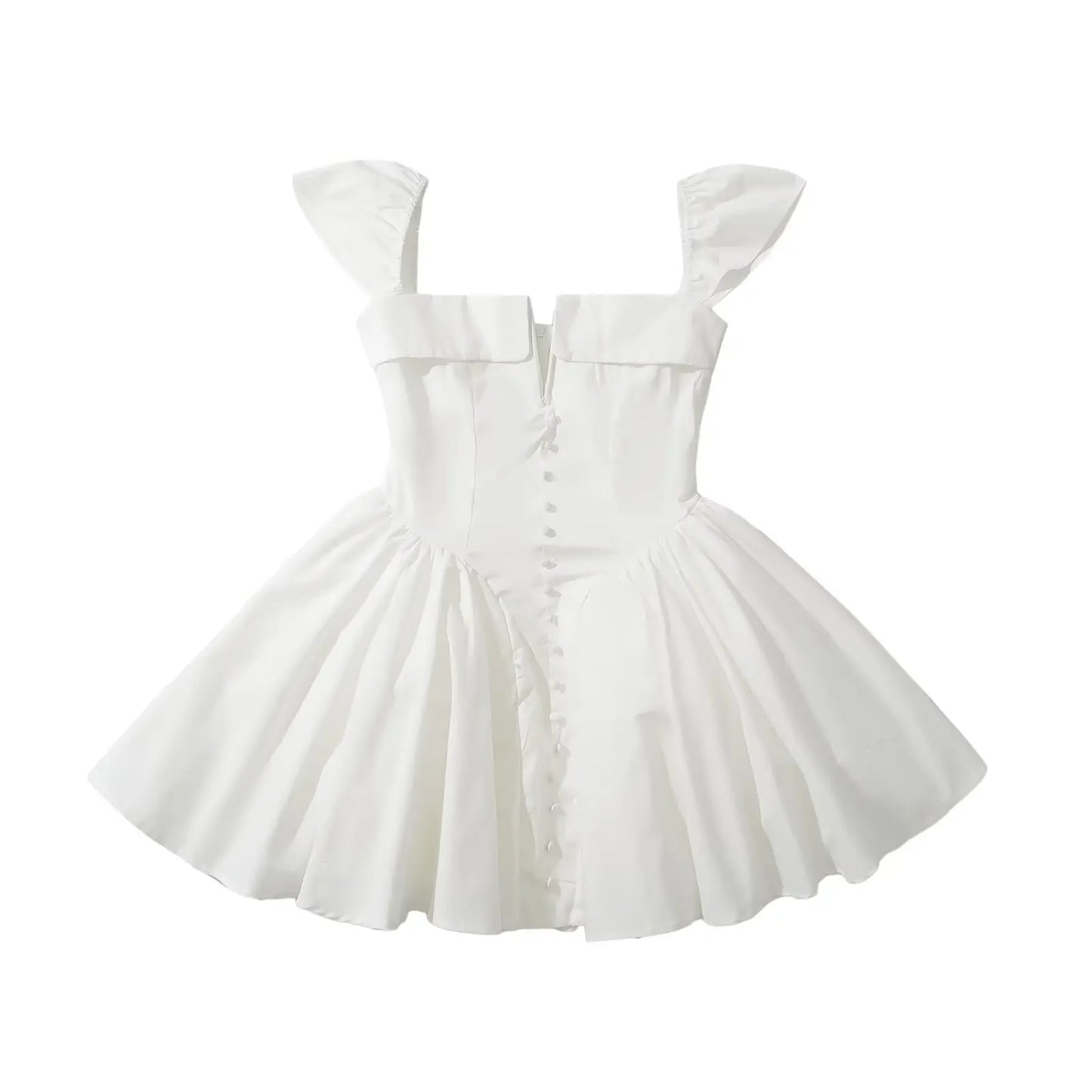 YENKYE Summer Women Sexy Fit And Flare White Mini Dresses Short Sleeve Low Waist Elegant Party Dress Ladies Bridesmaids Robe Beauty World Shop
