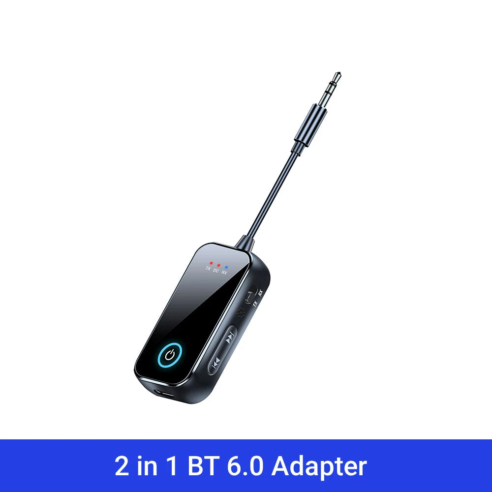 Bluetooth 6.0 AUX Audio Transmitter Receiver 2 IN 1 Wireless Adapter 3.5MM With Mic HiFi Stereo Music For Car TV PC Airplane Beauty World Shop