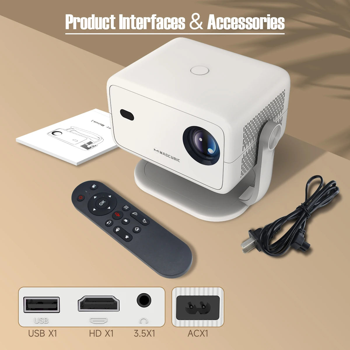 Magcubic L018 650ANSI 1080P Native Projector, 360° Rotation, Auto Focus & 6D Keystone, Android 14 WiFi6 BT5.4 8K Decoding Portable Beauty World Shop