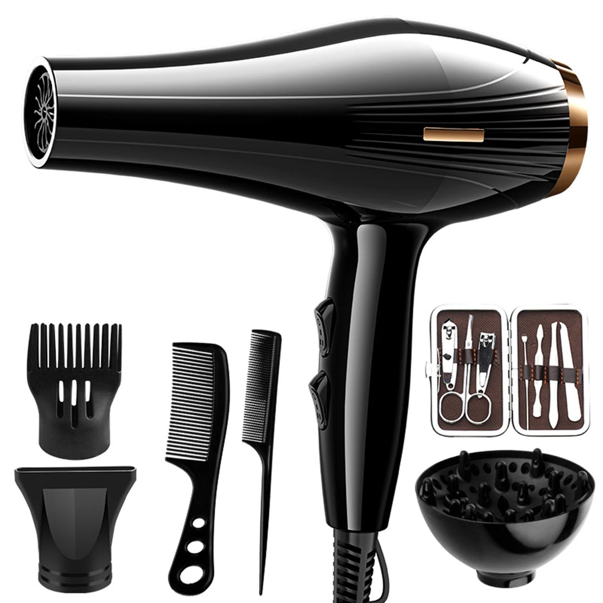 6 In 1 High-Powered Low Noise Hair Dryer Powerful Fast Dry Hot Cold Wind Hair Dryer For Home Travel Hair Styling Beauty World Shop