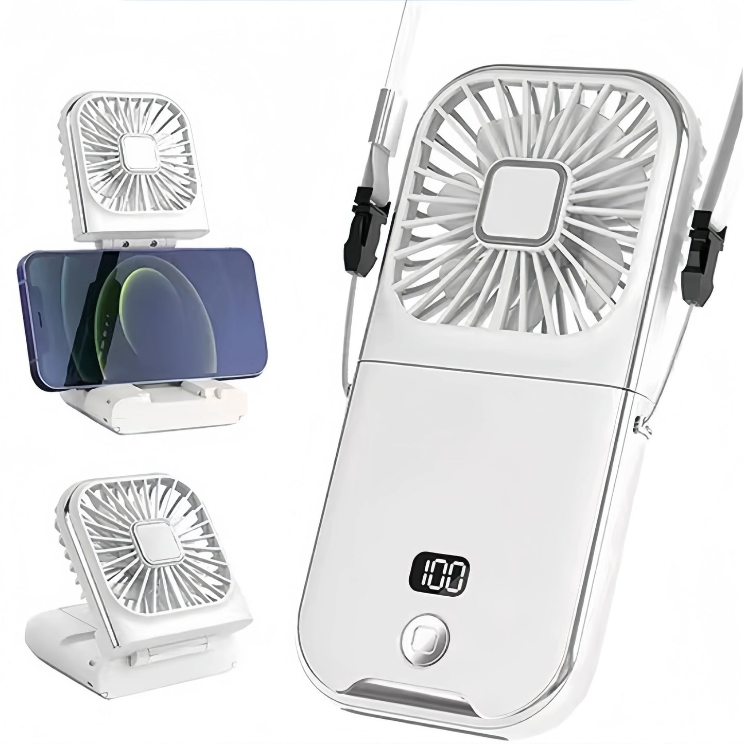 Folding handheld fan USB charging digital display outdoor mini neck hanging power bank fan,gift