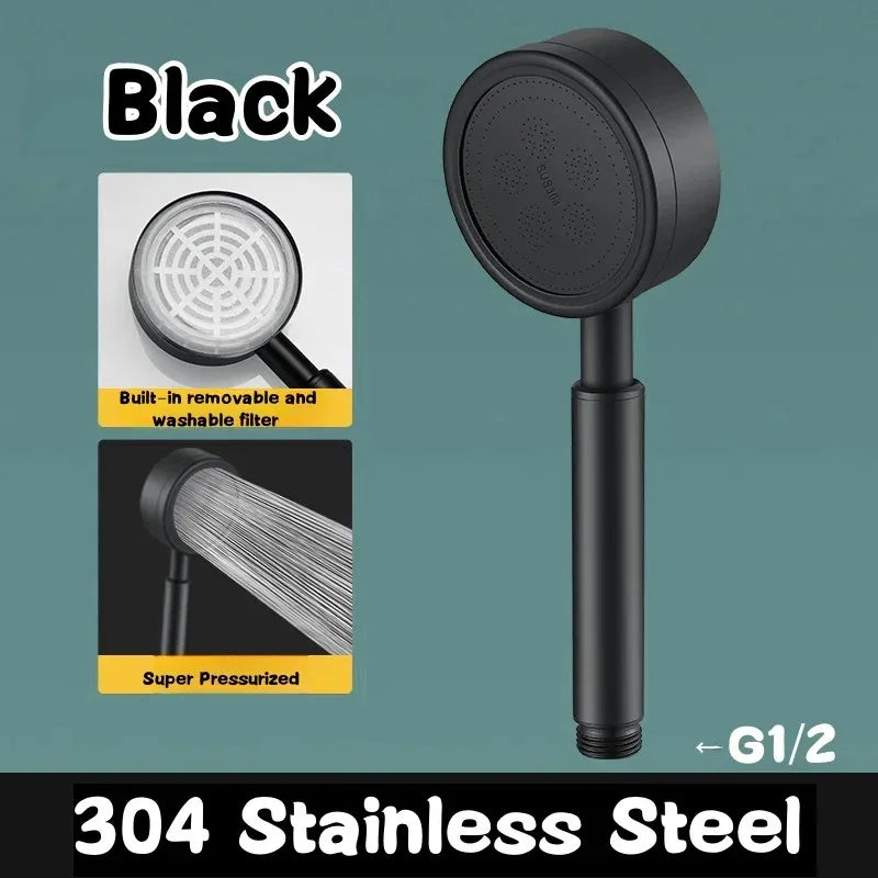 SUS 304 Stainless Steel Bathroom Handheld Shower Head High Pressure Water Saving Sprayer Nozzle Supercharged Rainfall Showerhead Beauty World Shop