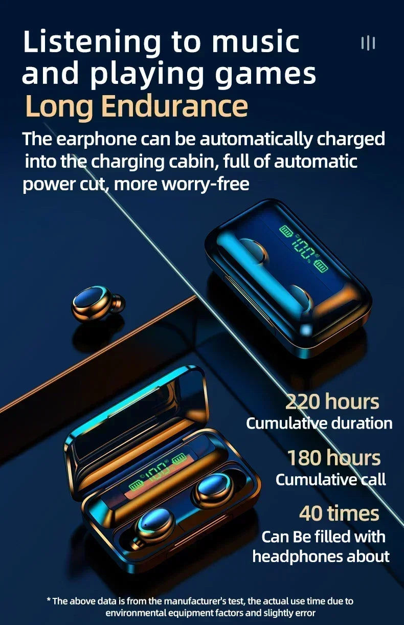 F9 Sport Wireless Earphones Bluetooth Stereo Headphones Noise Reduction Waterproof Earbuds with Mic for Beauty Fashion