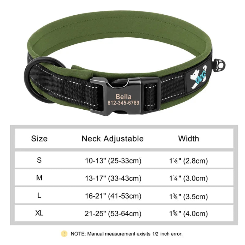 Reflective Personalized Dog Collar Engrave ID Nylon Collars Soft Padded Dogs Collar Adjustable for Small Medium Large Dogs Pug