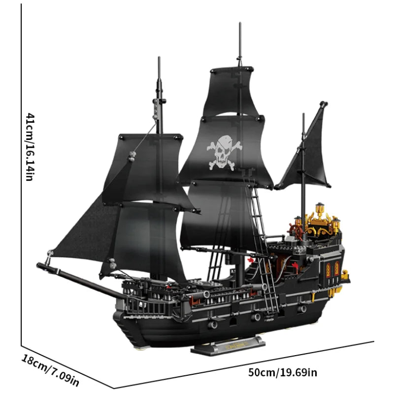 1424PCS Black Pirate Ship Building Blocks Skeleton Ghost Boat Model Assembly Bricks Toys Desktop Decoration Kids Holiday Gifts Beauty World Shop