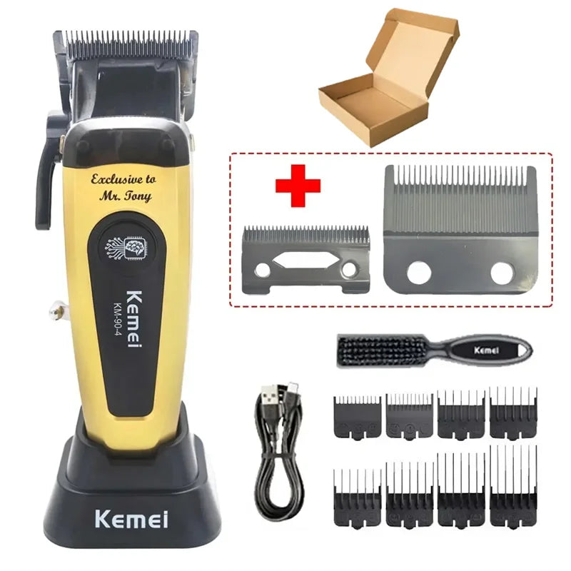 Kemei Km-90-4 Professional Hair Clipper for Men 11500RPM 10W Brushless Motor DLC Blade Base Charger Haircut Machine Hair Trimmer Beauty Trend Shop