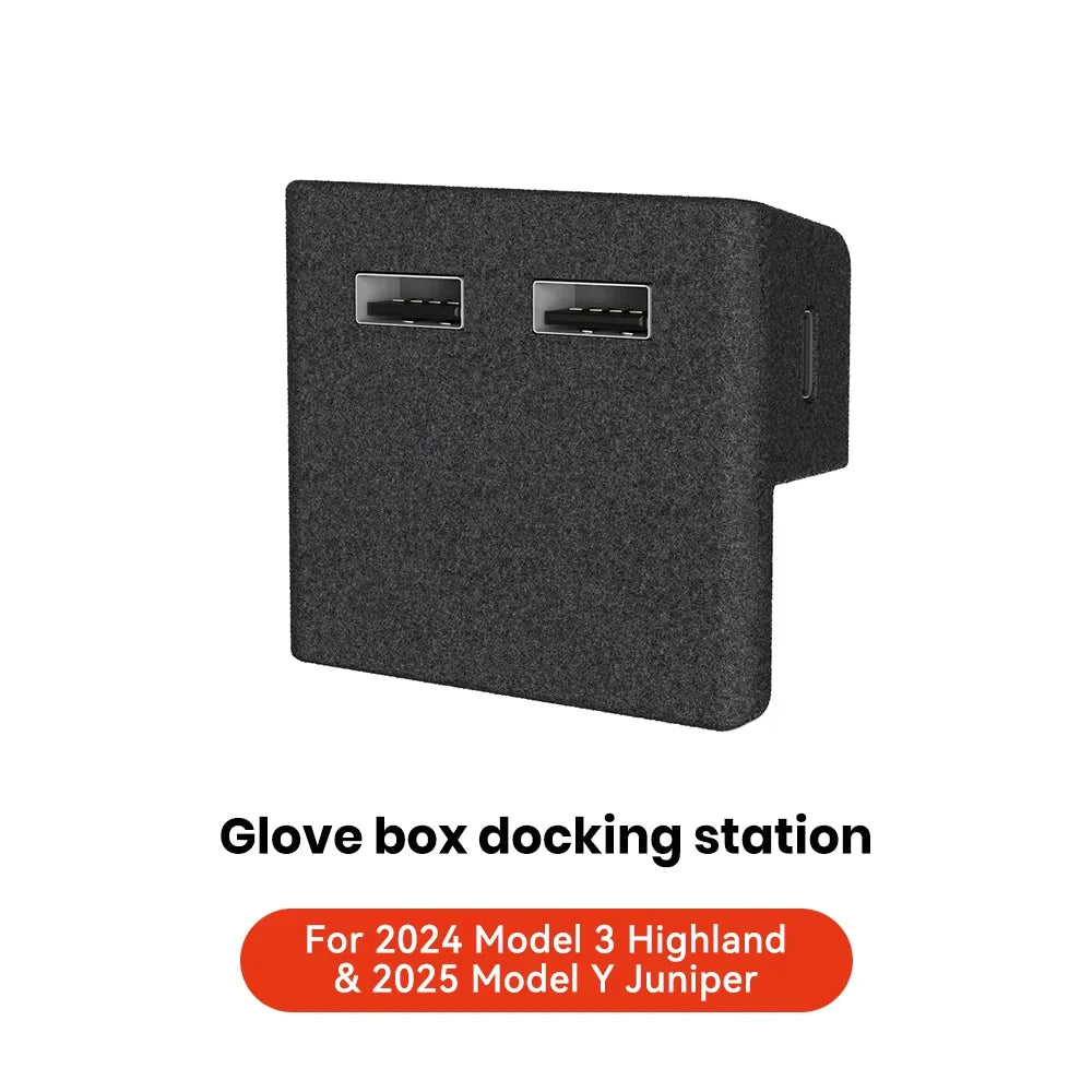 YZ Glove Box Docking Station For Tesla Model 3 Y Juniper Highland Quick Charger 4 USB Shunt Hub Flocking Adapter Powered Splitte Beauty World Shop