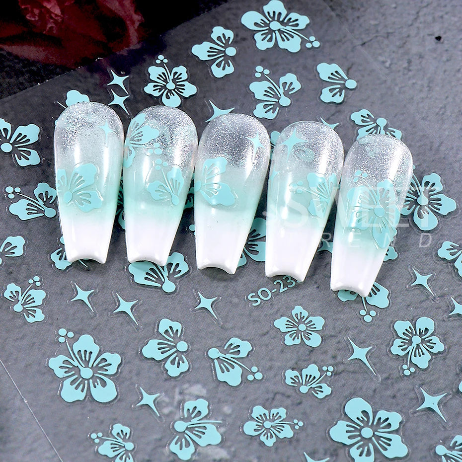 4pcs/set Hibiscus Flowers Nail Sticker Y2K Star Adhesive Nail Art Supplies Decal for Women Nail Supplies DIY Manicure Decoration Beauty World Shop