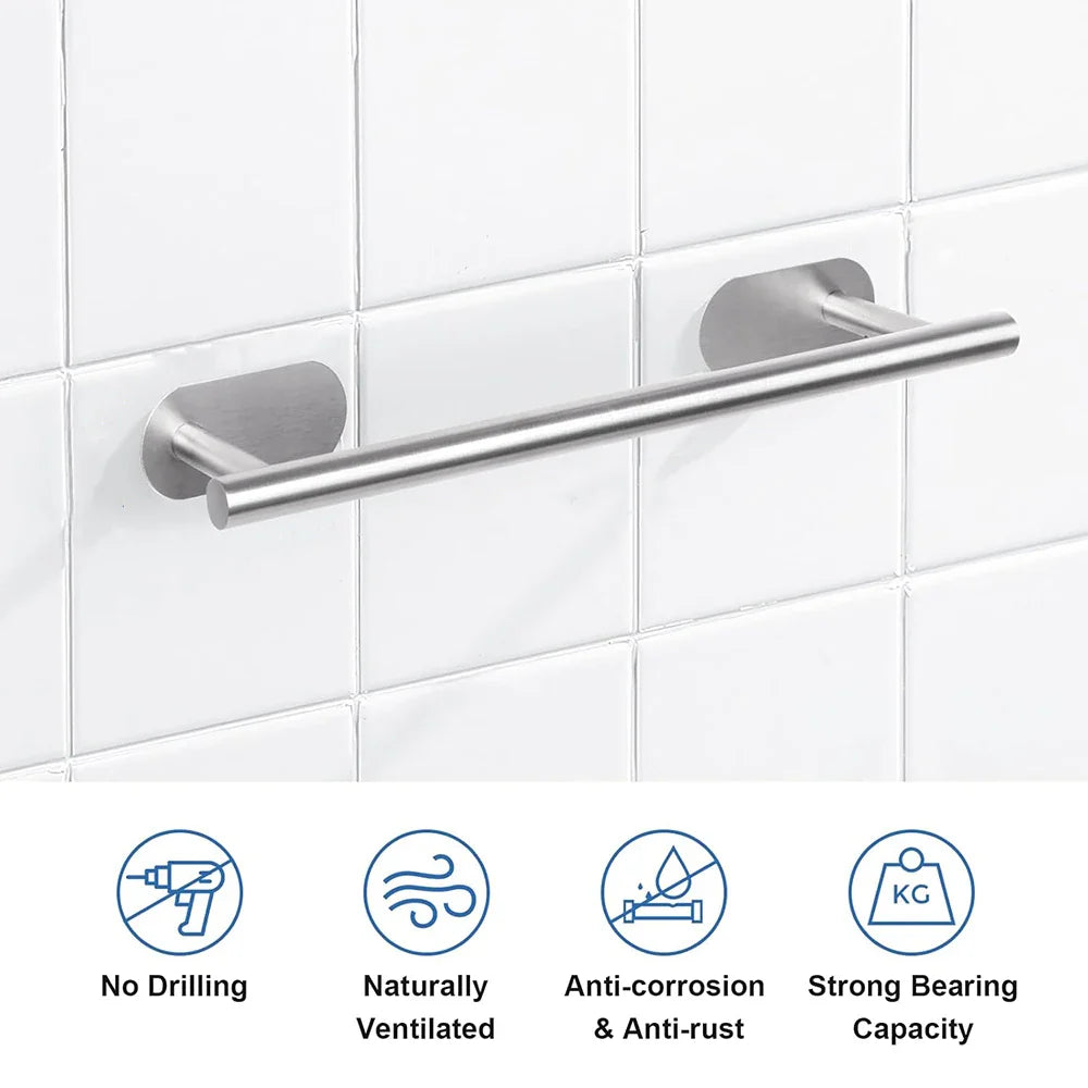 40cm Wall Hanging Towel Holder Stainless Steel Self Adhesive Towel Rail Without Drilling Towel Rack for Bathroom Kitchen Beauty Trend Shop