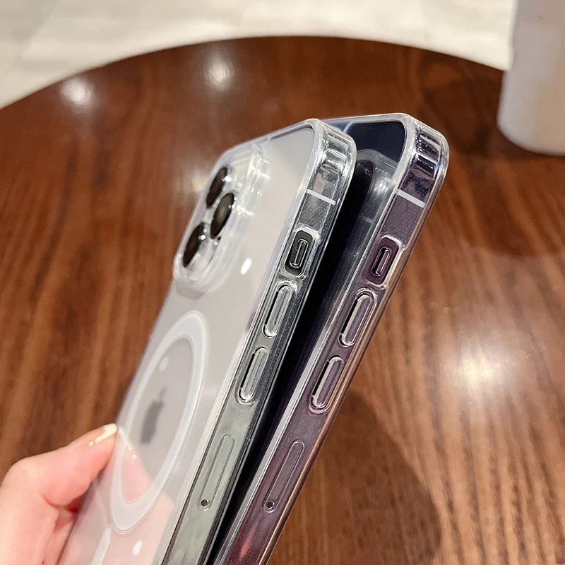 For Magesafe Magnetic Transparent Wireless Charge Case For iPhone 11 12 13 14 15 16 17 Air Pro Max Plus Mini Shockproof PC Cover Beauty World Shop