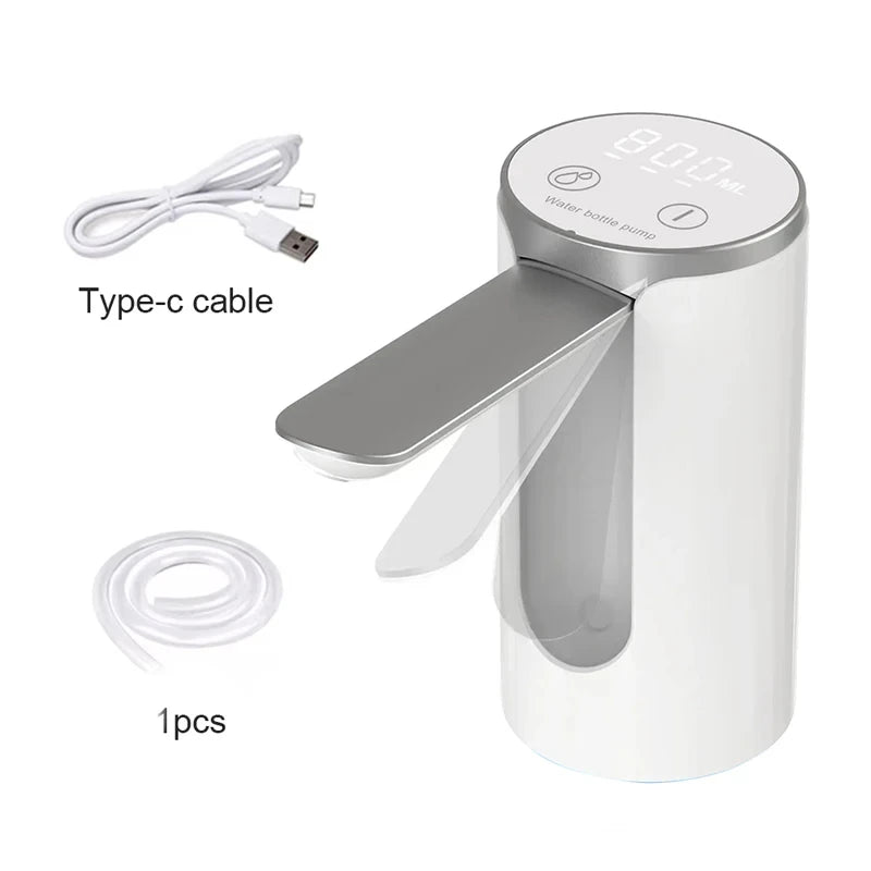 HOMEFISH Electric Water Bottle Pump 1200mAh Type C Rechargeable with LED Display Automatic Touch Button 3 Quantitative Settings Beauty World Shop
