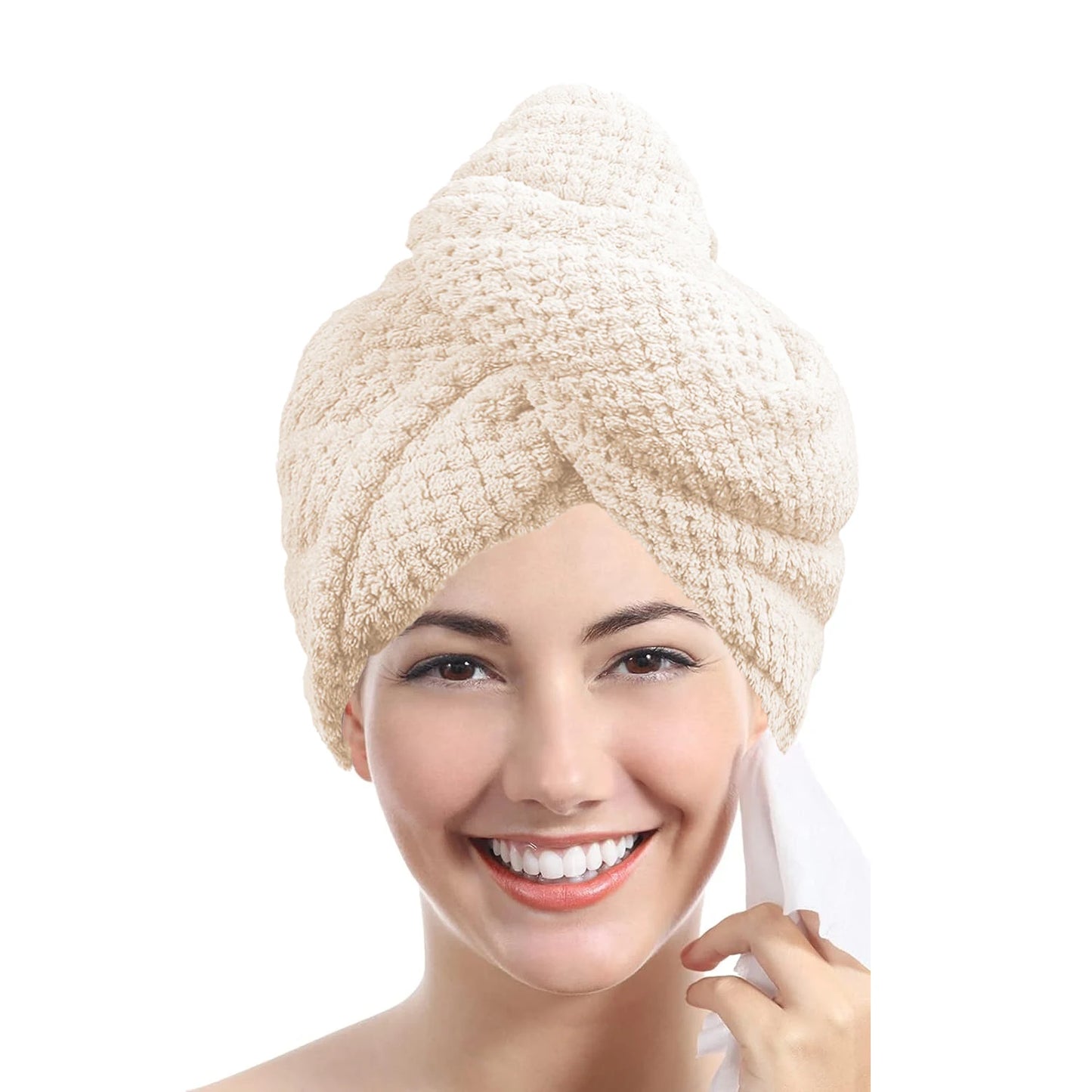 Solid color hair towel Textured dry hair cap 9.8 "X 25.5" absorbent hair towel wrap for button-down women Beauty World Shop