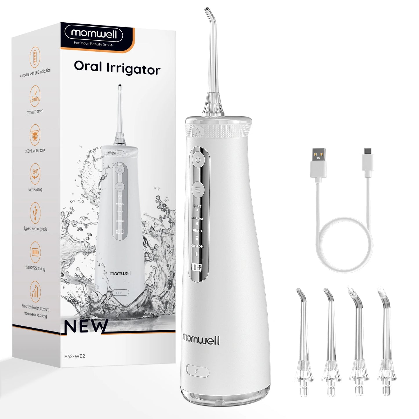 Mornwell 5032 Water Floss Sonic Water Flosser 270ML Tank Oral Teeth Whitening Home Appliance Teeth Cleaner Oral Water Jet Beauty World Shop