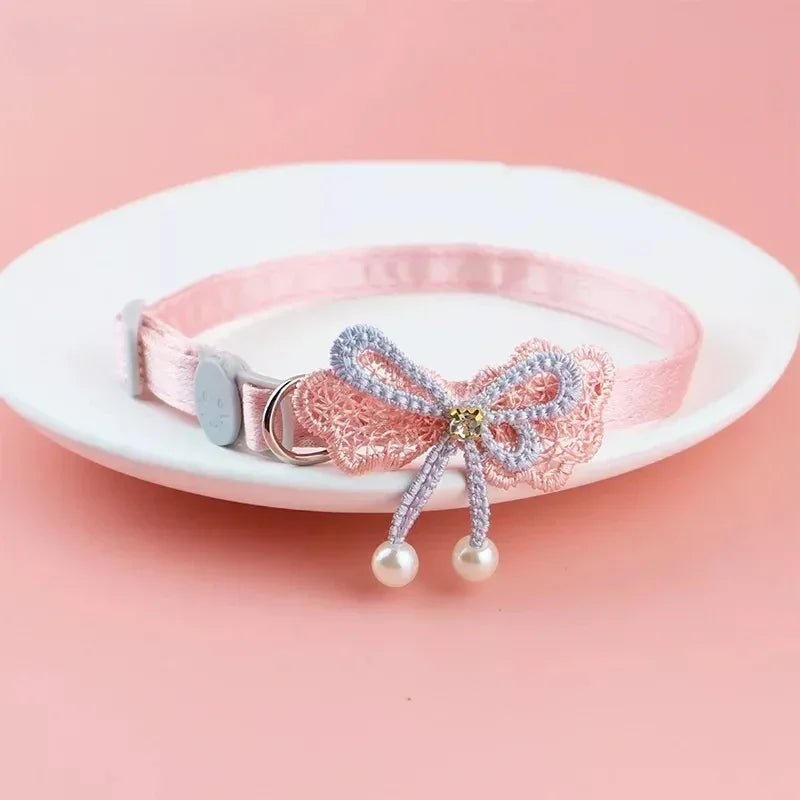 Pet Collar Pink Lace Bow Hanging Bead Cat Choker Bell Dog Cat Supplies Pet Accessories Dog Accessories Dog Cat Products Beauty World Shop