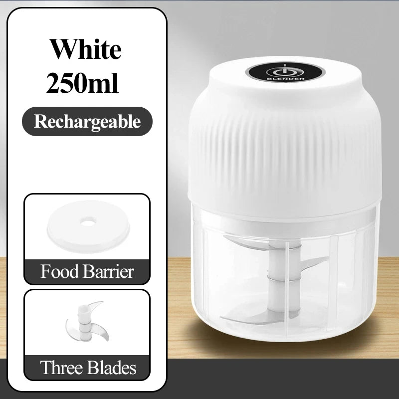 250ml Mini Wireless USB Rechargeable Electric Vegetable Chopper Garlic Crusher Food Chopper for Kitchen Gadgets for Garlic Beauty World Shop