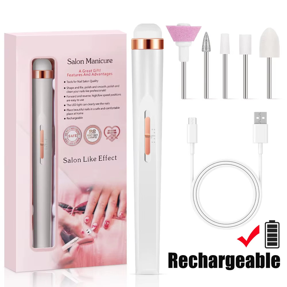 Multiple Gears Electric Nail Polish Drill Machine with Light Portable with Battery Electric Manicure Art Tools for Gel Remover
