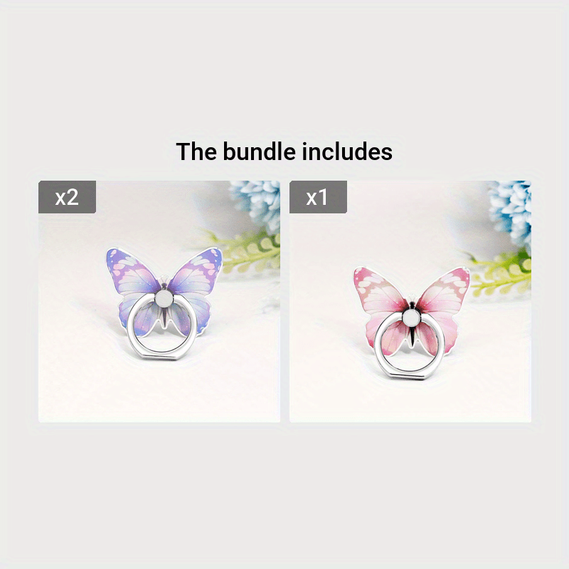 360° Rotation Metal Finger Stand Cute Butterfly Patterned Phone Ring Stand Holder with Knob Loop for Secure Grip Beauty Fashion