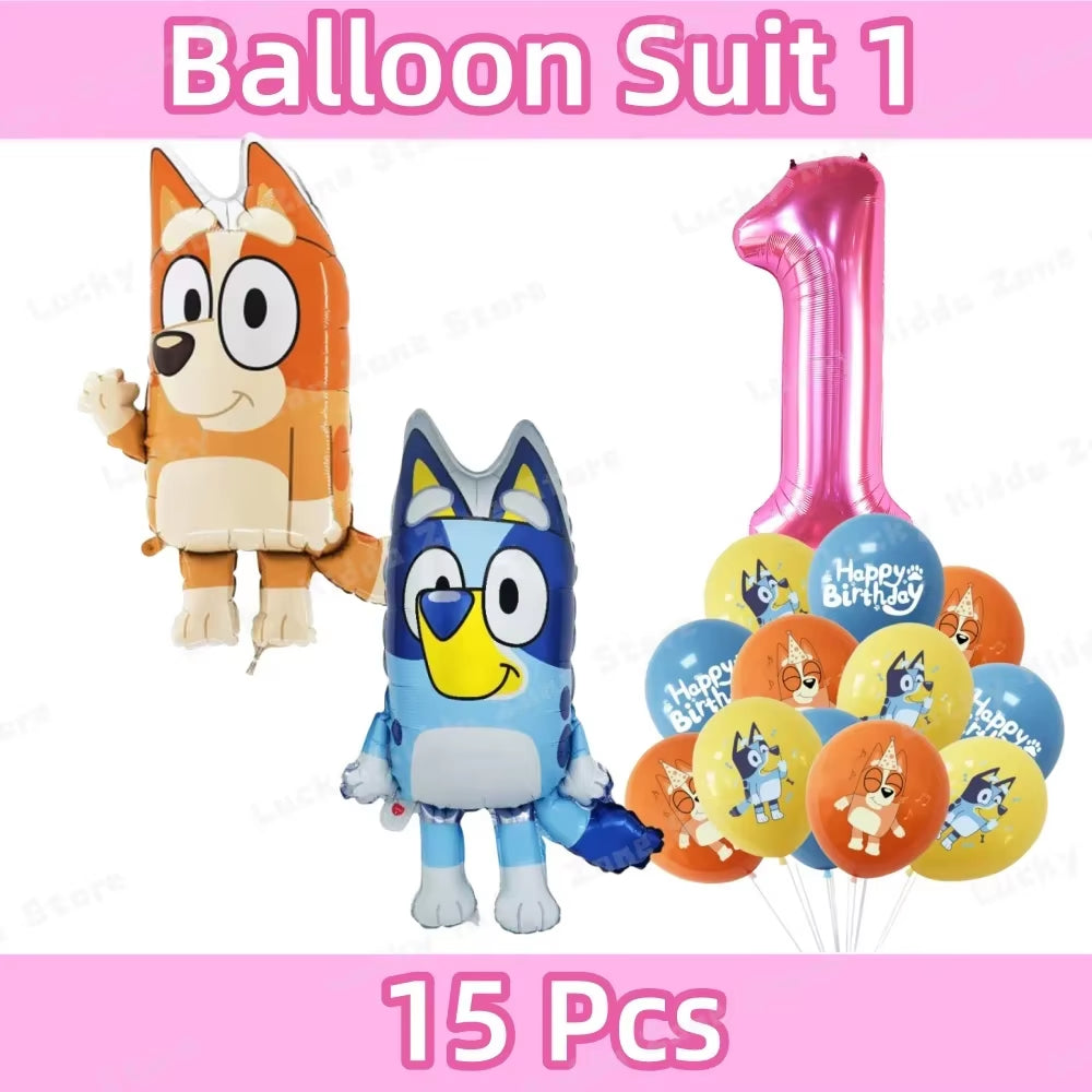 Pink Bluey Birthday Decorations for Kids Latex Aluminum Foil Balloons Bingo Theme Party Event Supplies Disposable Tableware Toys