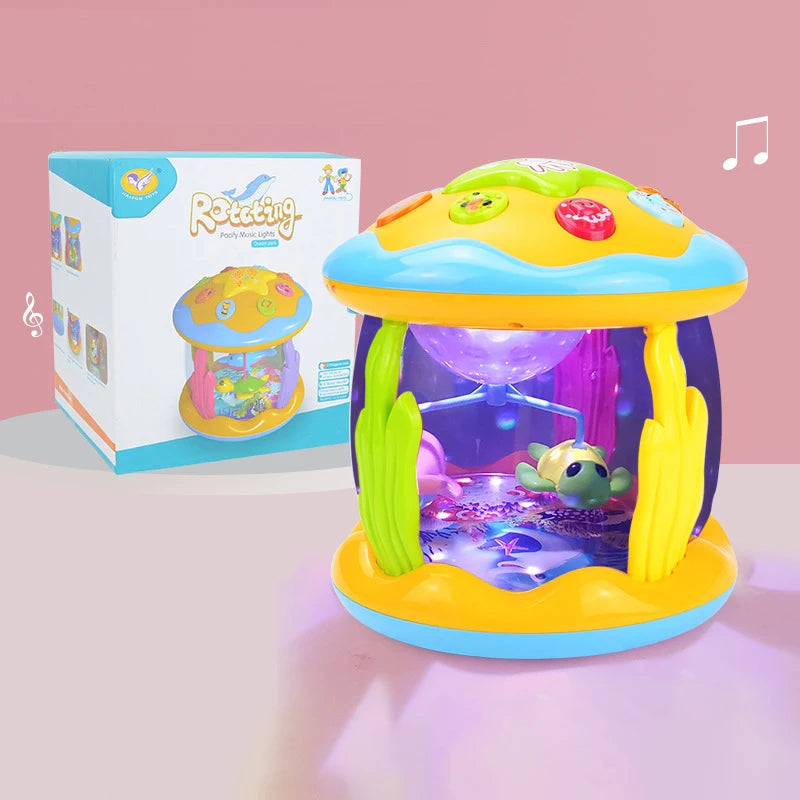 Baby 4 in 1 Tummy Time Crawling Toy Early Learning Sea Animals Sensory Toy Light up Musical Projector for Infant Toddler Gifts