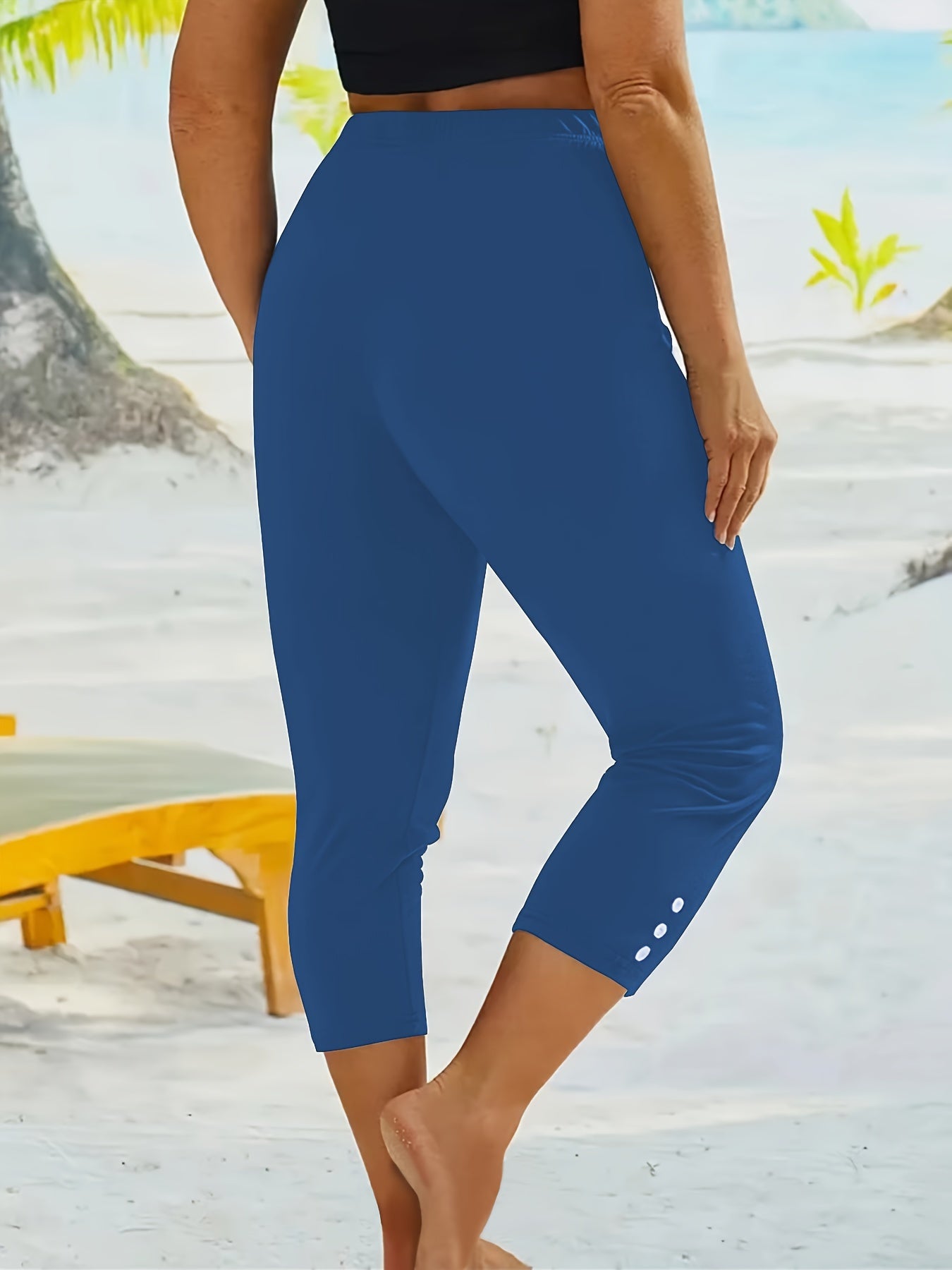 6-Pack Women's Fashion Sport Cropped Leggings, Casual Skinny Yoga Pants With Button Accents, Stretch Activewear, Multiple Colors Beauty World Shop