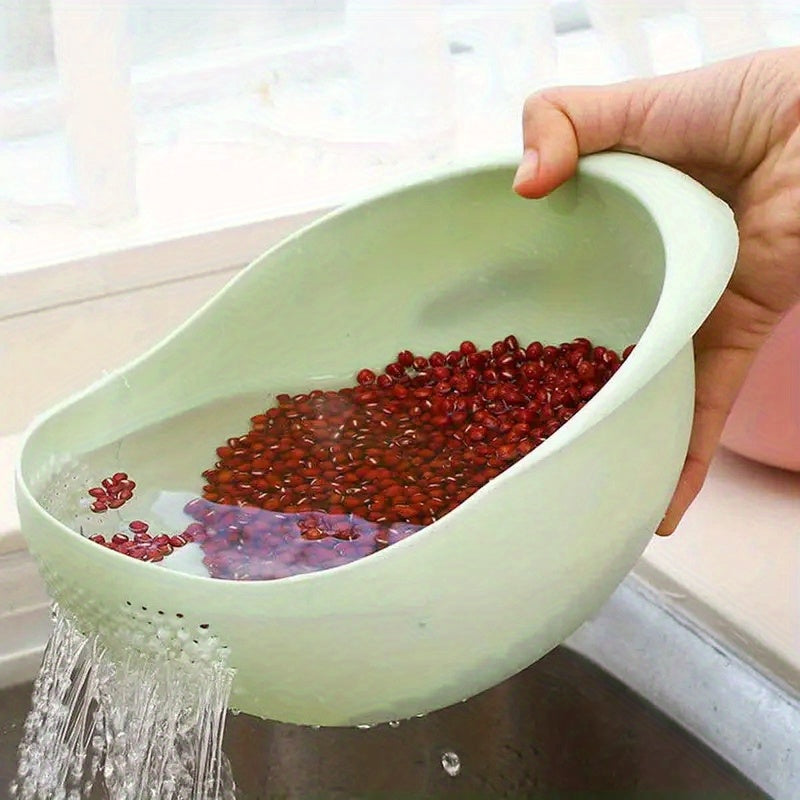 1pc Multi-Functional Kitchen Washing Basket Basin - Food-Safe Plastic with Drain Holes for Efficient Draining, Rinsing Rice, Vegetables & Fruits - Space-Saving Design for Small Kitchens & Dishwashing Beauty Fashion