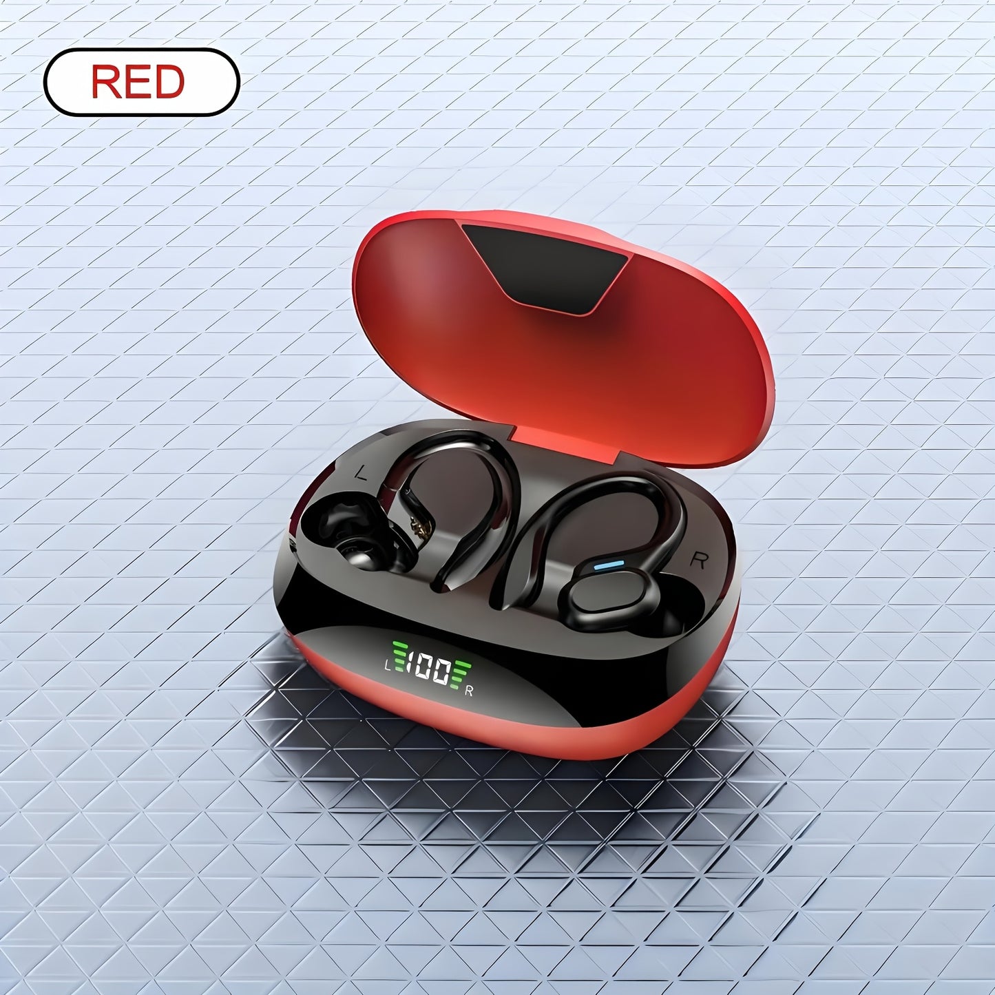 Wireless Earbuds, Open Ear 5.4 Headphones With Ear Hooks, Built-in Mic LED Display 24H Playtime Charging Case, For Running Fitness, Sport Over Earphones, Black
