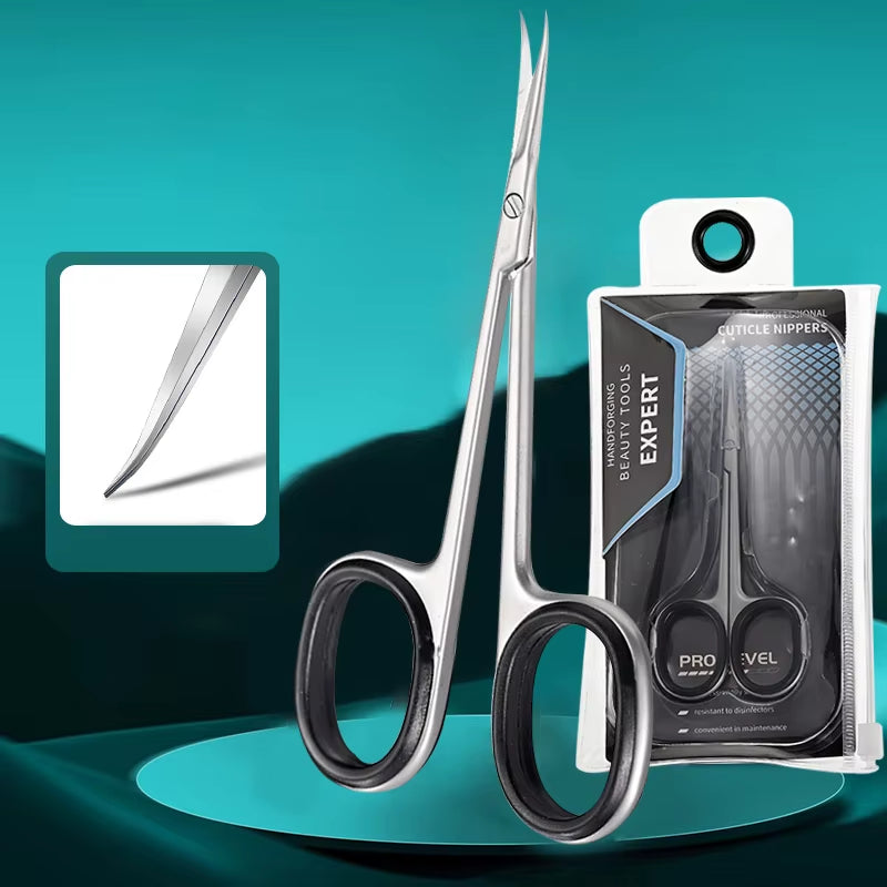 Professional Cuticle Scissors Manicure Scissors Nail Clippers Stainless Steel Extra Fine Curved Manicure Eyelashes Eyebrow Tools