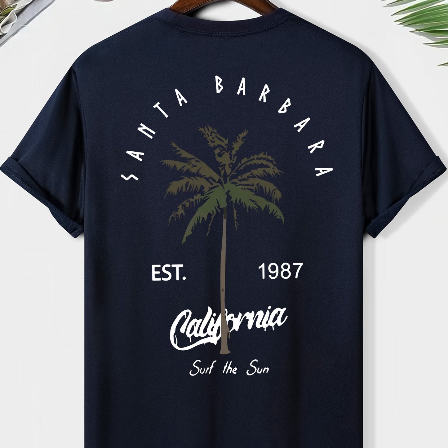 EST. 1987 And A Coconut Tree Printed Men's Fashion Trendy Casual Crew Neck Casual Sport T-shirt Beauty World Shop