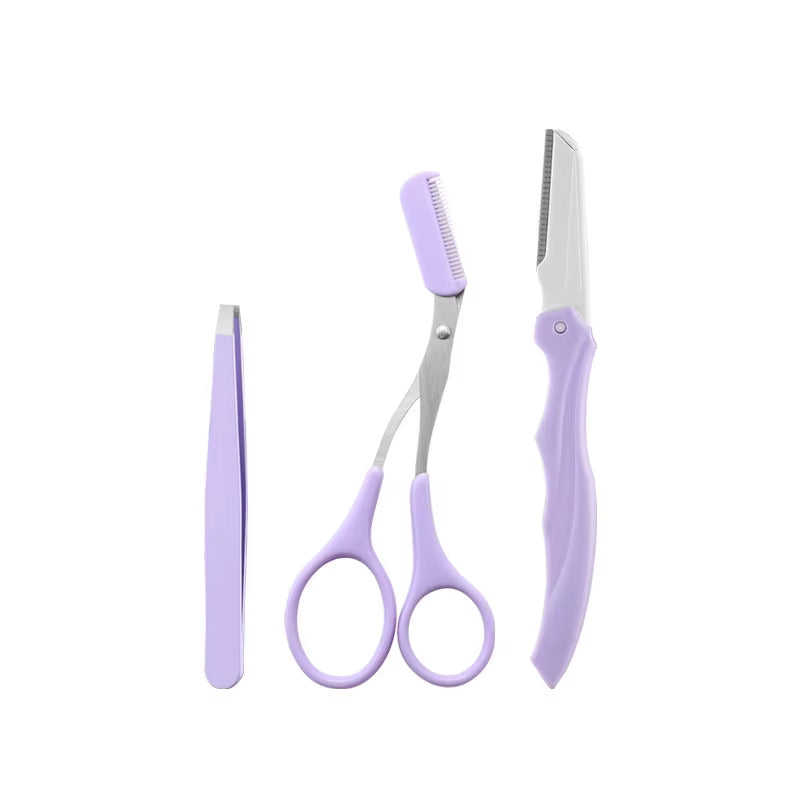 2/3Pcs Stainless Steel Eyebrow Trimmer Folding Eyebrow Trimming Suit Eyebrow Clipper Comb Tweezers Makeup Tools