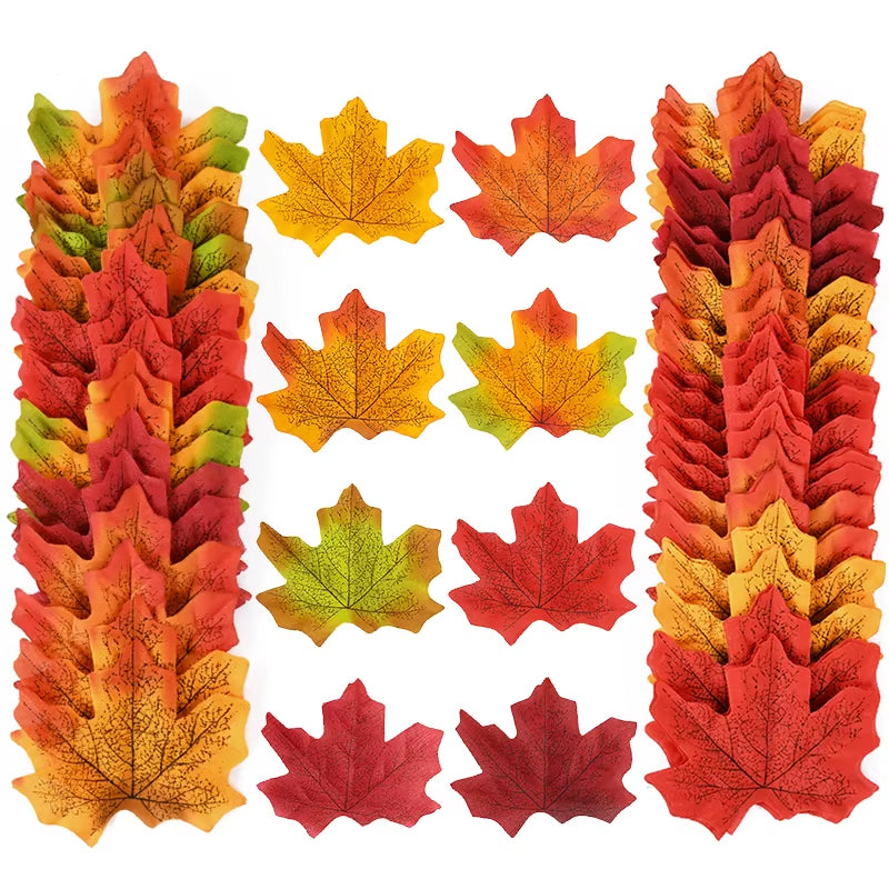 50/200Pcs Artificial Maple Leaves Autumn Silk Fall Leaf for Thanksgiving Halloween Christmas Home Decoration Wedding Party Craft