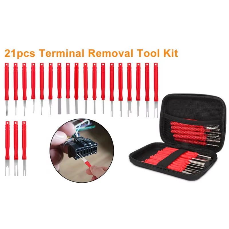 Car Accessories 21Pcs Red Terminal Removal Tool Electrical Connector Pin Extractor Tool Set