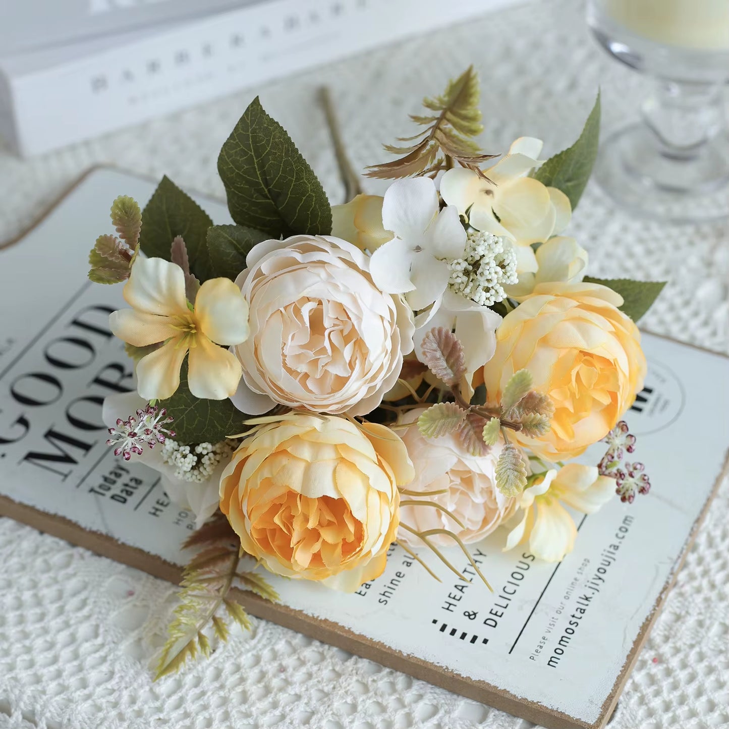 1PC Artificial Flowers Wedding Home Bedroom Decoration Bridal Bouquet Garden Fake Silk Peony Hydrangeas Vase for Board Outdoors