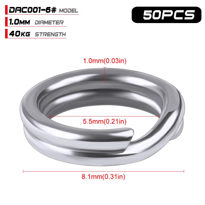 PROBEROS 50Pcs Fishing Split Rings for Crankhard Bait Silver Stainless Steel 0#-12# Fishing Connector Accessories Tackle