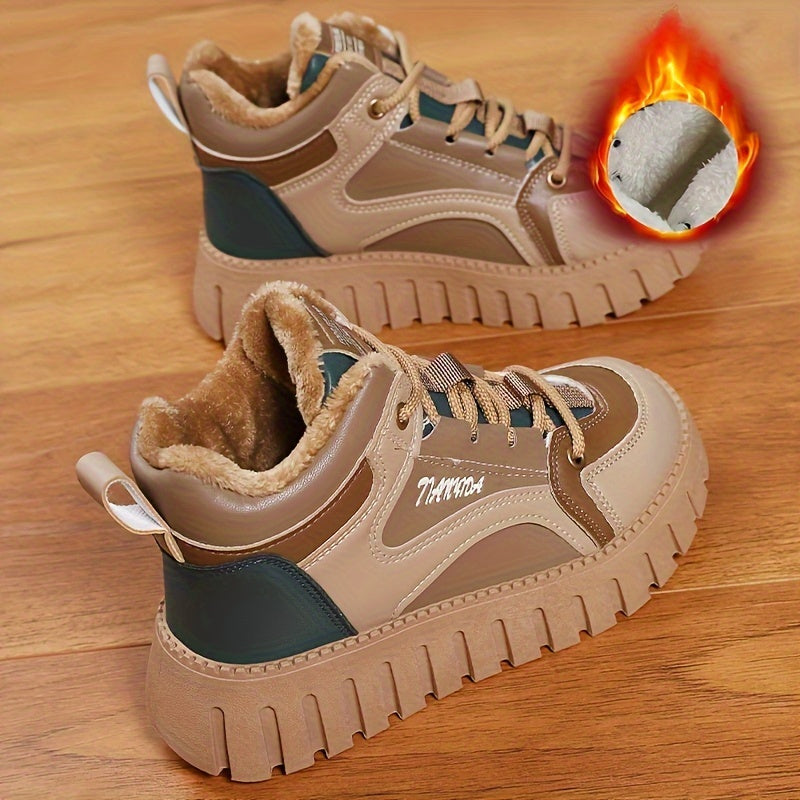 Women's Non-Slip Color Block Sport Shoes with Thickened Medium Tube and Warm Thick Bottom Beauty World Shop